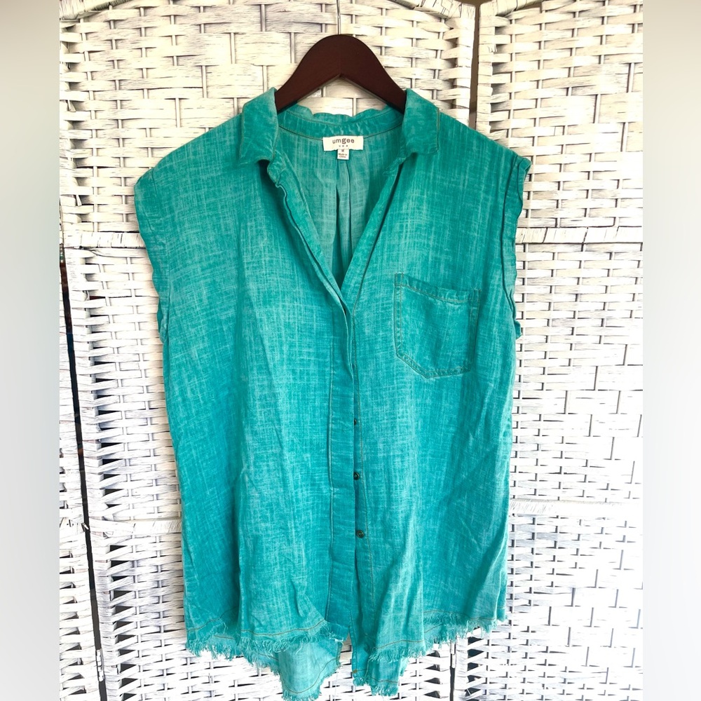 Women's UmGee Teal Linen Sleeveless Top